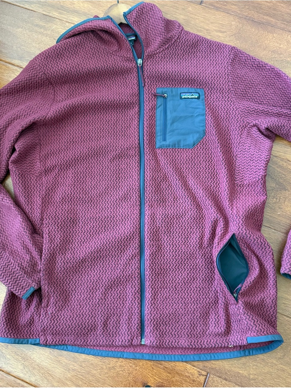 Patagonia Burgundy Fleece Jacket with Navy Accents